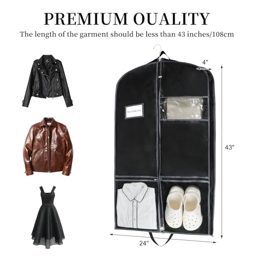 43 inch Long Travel Garment Bag with Zipper Pocket for Closet Storage Hanging Clothes Storage Cover for Shirts Coats Dresses Wedding Dress Black 1 pack2