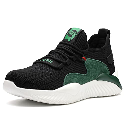 OBQcare Chaussures de Sécurité Femme 36 Chaussures de Travail S3 Embout Acier Protection Chaussures Homme Basket de Sécurité Légère Chaussure de Sport Respirant Antidérapant pour Unisexes Noir Vert Cover
