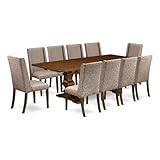 East West Furniture LAFL11-87-16 11 Piece Dinette Set Includes a Rectangle Dining Table with Removable Leaf and 10 Dark Khaki Linen Fabric Parson Dining Chairs, 42x92 Inch, Walnut