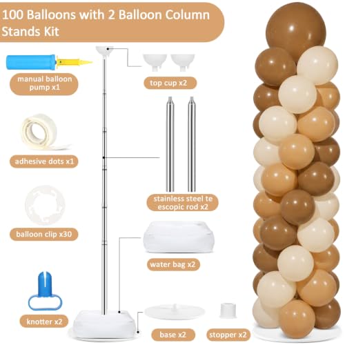 Image of 2 Sets Adjustable Balloon Column Stand Kit with Bases (Neutral Boho Brown)