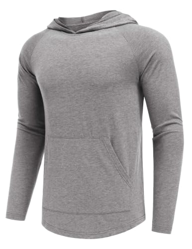 PINSPARK Men's Lightweight Workout Hoodie Sweatshirt, Light Gray, XL