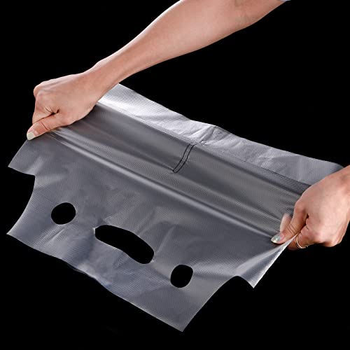 DEAYOU 200 PCS Handle Drinking Poly Bag, Clear Plastic Drink Packaging Bag for Delivery, 15" L x 11" H Hanging Hole Cup Carrier Container with Handle for Take Out, Beverage, Hold 2 Cup, 33 OZ of Each