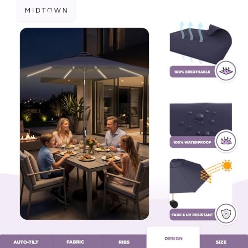 Image of Midtown Umbrellas LED Swilt - 10 Ft Solar LED Patio Umbrella, Navy Canopy