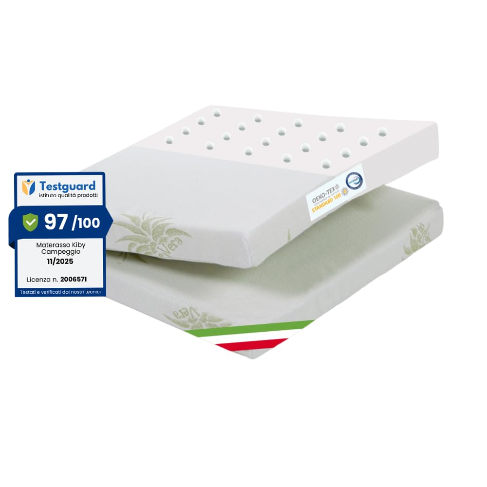 Kiby® Materasso per Lettino da Campeggio 7CM (Certificato OEKO-TEX® & CERTIPUR™) in Aloe Vera, Pieghevole