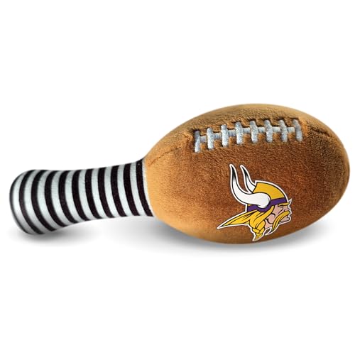 Image of Minnesota Vikings Plush Football Rattle by Smilo - Officially Licensed NFL Baby Rattle Toy - Soft Baby Rattle with Bell - for Babies and Toddlers from 3 Months