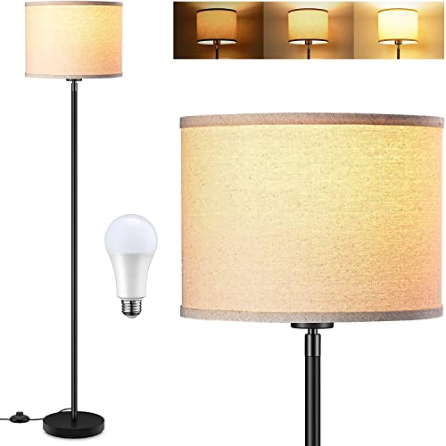 BoostArea Floor Lamps for Living Room Bedroom, 9W Modern Floor Lamp with 3 Color Temperature, Simple Standing Lamp, Beige Linen Shade, On/Off Foot Switch, Tall Floor Lamp for Office, Classroom, Den