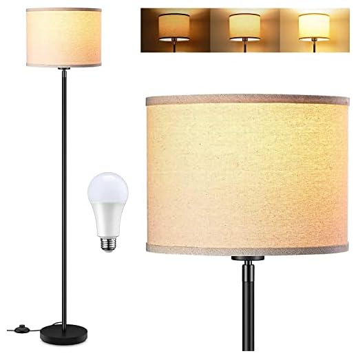 BoostArea Floor Lamp, 15W LED Floor Lamp with 3 Dimmable Levels, Simple Standing Lamp with Adjustable Linen Shade,On/Off Foot Switch, Tall Modern Floor Lamp for Bedrooms, Living Room, Office,Farmhouse