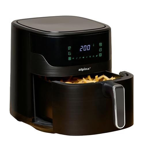 alpina Digitale Airfryer XL - Heteluchtfriteuse 6L - Air Fryer voor 4 tot 6 Personen - Hetelucht Friteuse met Instelbare Temperatuur van 80°C tot 200°C - Timer tot 60 Minuten - Zwart