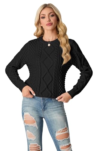 Image of GRECERELLE 2026 Womens Fall Winter Long Sleeve Casual Pullover Sweater Tops | Crewneck, Cable Knit, Chunky, Vintage Style, Anti-static(XS-2XL)