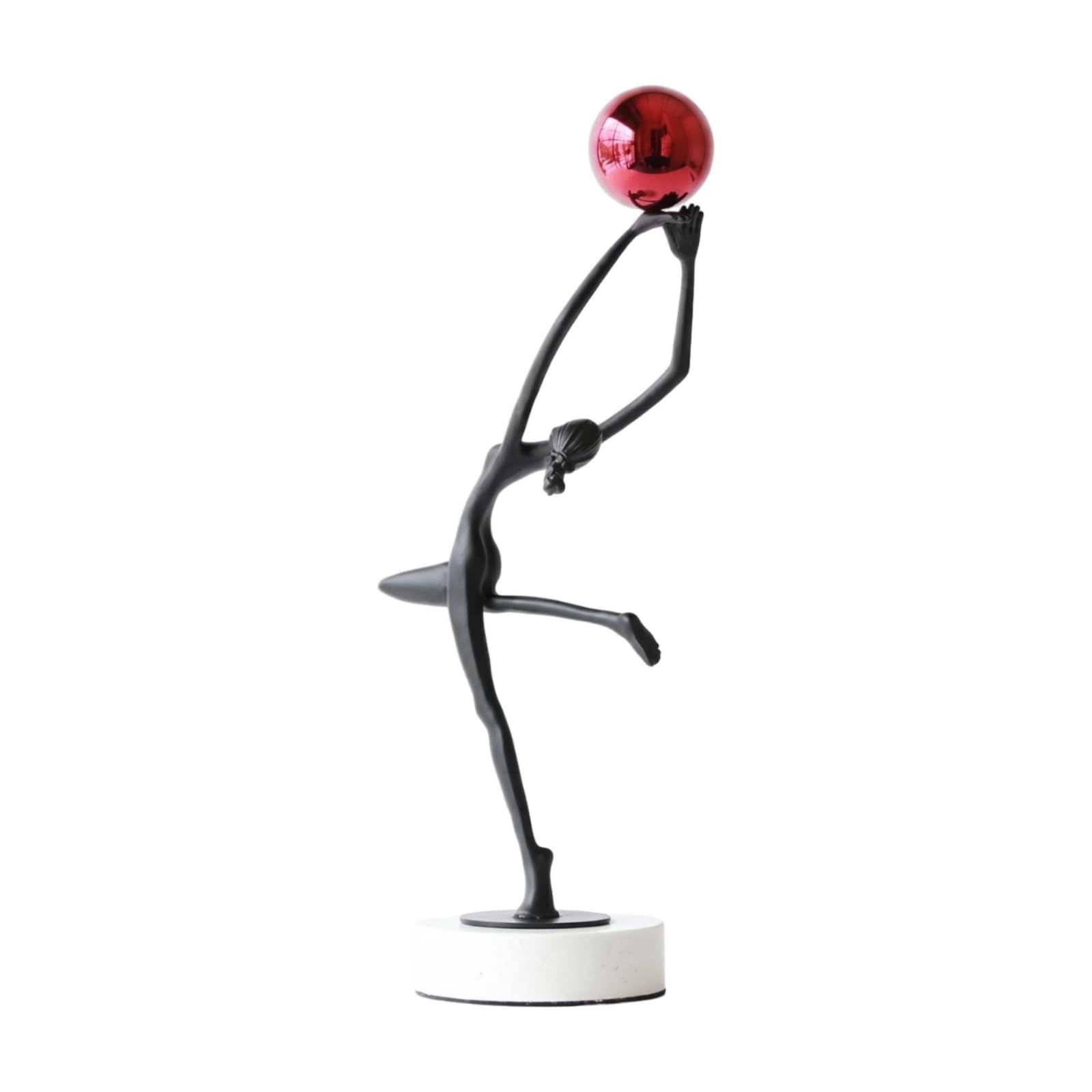 Milageto Escultura Decorativa Figura Moderna Estatua Adorno Artístico Escultura Femenina Esbelta con Esfera sobre Mano y Base Redonda Adecuada para, Rojo, Style to 1