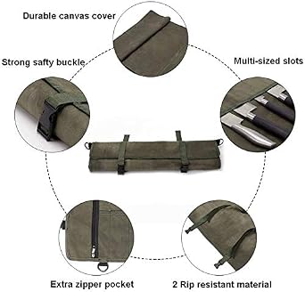 Chefs Knife Roll Bag,Waxed Canvas Knife Cultery Carrier, Portable Chef Knife Cases,Knife Pouch Holders With 10 Slots Plus 1 Zipper Pockets Can Hold Home Kitchen Knife Tools Up To 18.8