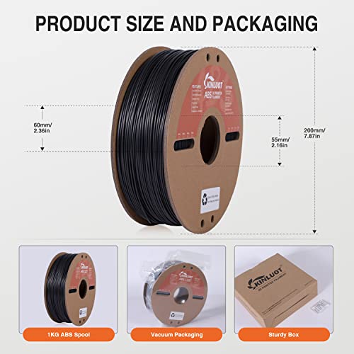 Kinluot Abs 3D Printer Filament, Black Abs Filament 1.75Mm, 1Kg Spool(2.2Lbs) Cardboard Vacuum Packaged, Fit Most Fdm 3D Printers #TOP5