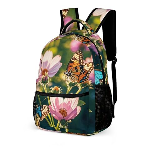 Butterflies And Blooms Backpack for Men Women, Durable Small Backpack Casual Lightweight Daypack for Travel Bag4