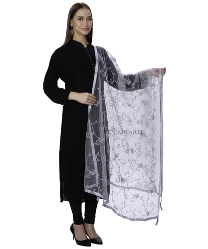 Image of ZEN APPAREL Women's Embroidered Net Dupatta with Lace Borders (Z-101) Premium Net Fabric Golden Aari Work