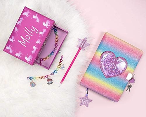 Fringoo - Glitter Girls Secret Diary with Glitter Star Pen, 2 Keys, Heart Padlock and Matching Bookmark | Beautiful Girls Notebook And Pen Set For Secrets For Girls - Glitter Heart