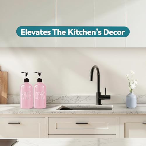 Image of COHOSEGE Glass Soap Dispenser Set 2 Pack,16 Oz Dish Soap Dispenser for Kitchen Sink,Pink Kitchen Accessories and Kitchen Decor,Pink Decorations and Kitchen Utensils for Kitchen