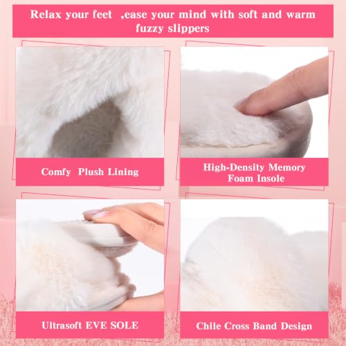 Image of 12 Pairs Women's Fuzzy Slippers Cross Band Open Toe Bridesmaid Fluffy Comfy House Slippers for Indoor Outdoor Wedding