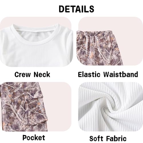 Image of Azmxynol Girls Clothes 2 Piece Outfit Ribbed T-Shirt Top + Cargo Pants, Girls Fall Clothing Set, Sizes 5-16 Years