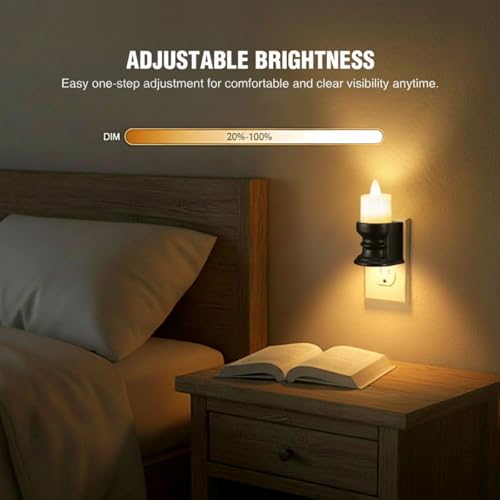 Image of Meonum Flickering Flameless Candle Night Light Plug in, Dimmable LED Nightlight with Dusk to Dawn Sensor, Decorative Candle Light for Bedroom, Hallway, Bathroom(1 Pcs,Warm Yellow & Black Base)