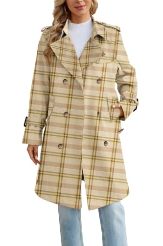 Women's Trench Coat,Lapel Double Breasted Overcoat with Belt,Khaki Black,M | Women Mid Length Trench Coat, Elegant Lapel Double Breasted Long Sleeve Windproof Jacket, Lightweight Casual Outerwear