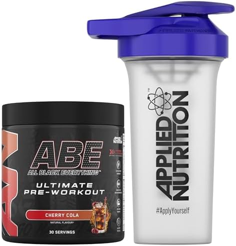 Applied Nutrition Bundle ABE Pre Workout 315g + 700ml Protein Shaker | All Black Everything Pre Workout Powder, Energy & Physical Performance with Creatine, Beta Alanine (Cherry Cola)