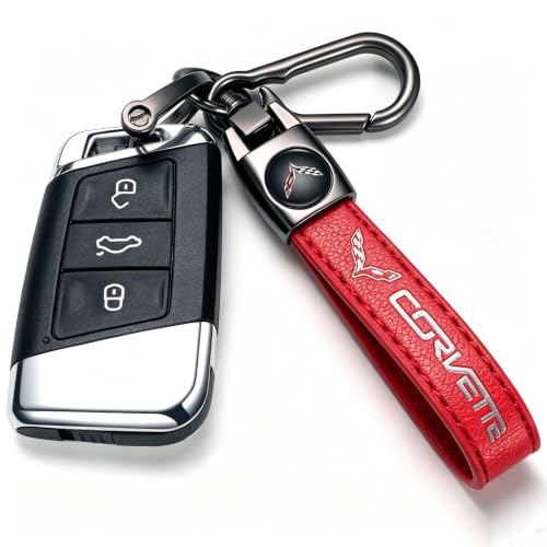 Image of Leather car Keychain 04 Set for Men and Women Family Present Keychain Key Ring Lanyard (red)