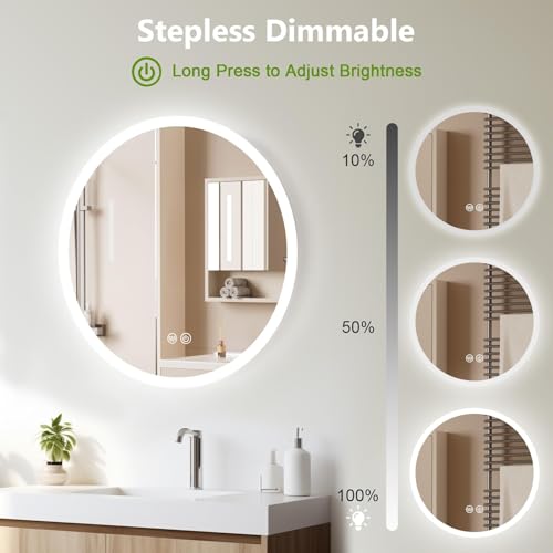 Trintion LED Spiegel Bad mit Beleuchtung 70cm Rund - Dimmbar mit 3 Lichtfarben (3500K-6500K), Touch-Schalter, Beschlagfrei - Badezimmerspiegel mit Licht für Make-up & Rasur 3