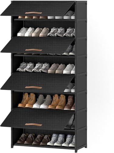Shoe Rack 9 Tier Shoe Cabinet with Door 36 Pair Shoe Rack for Closet Tall Shoes Cabinet Organizer For Closet Entryway free Stacking DIY Free Design To Save Space Hallway Bedroom (Black)
