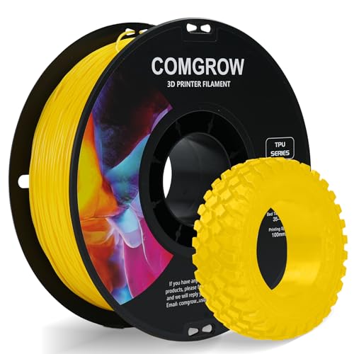 Image of Comgrow TPU Filament 1.75, Flexible 3D Printer Filament, 95A Soft fit Most 3D Printers Dimensional Accuracy + /- 0.02mm TPU Yellow 1kg (2.2lbs)