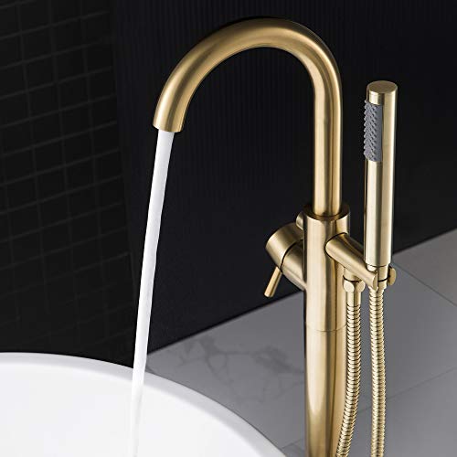 WOODBRIDGE F0007 BG Llave para bañera freestanding montada en el piso, grifería de baño de latón con ducha de mano, acabado oro cepillado miniatura 4