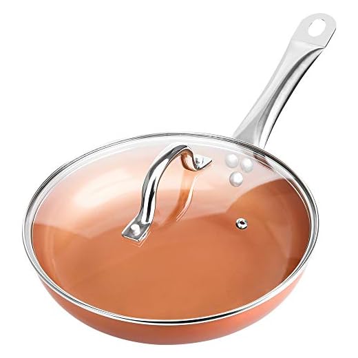 SHINEURI 9.5 inch Copper Fry Pan with Lid, Nonstick Omelet Pans - Perfect for Stir fry, Sauce & Baking, Compatible for Induction, Gas, Electric & Stovetops, Perfect for 2-3 Person Meal