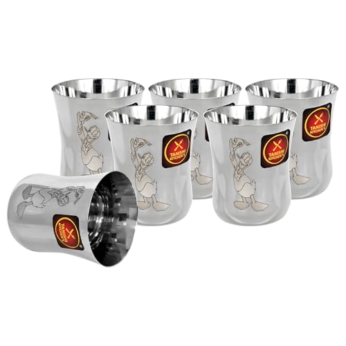 Image of TANISHI KITCHEN'S Stainless Steel Donald Duck Cartoon Glasses for Kids | Set of 2 (Small) 100 ml Each | Unbreakable Drinking Tumblers for Water, Milk & Juice | BPA-Free, Child-Safe Cups