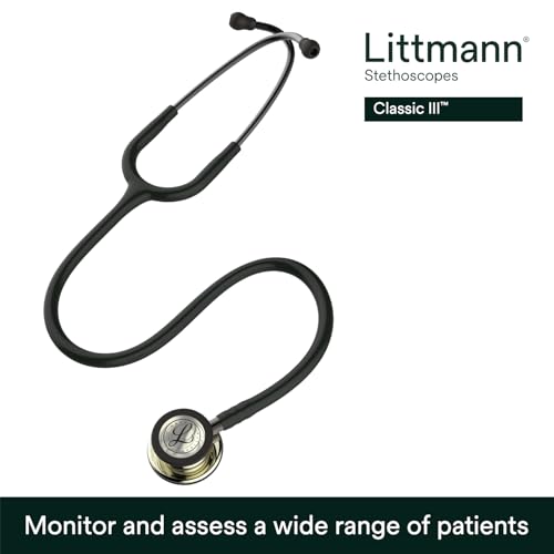 Image of 3M Littmann Classic III Monitoring Stethoscope, 5861, More Than 2X as Loud, Weighs Less, Stainless Steel Champagne-Finish Chestpiece, 27 inch Black Tube, Smoke Stem, and Headset