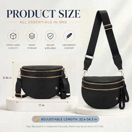 Image of Womens Crossbody Bag, Spacious Nylon Bum Bag Trendy Shoulder Purse with Adjustable Strap Zipped Travel Essentials