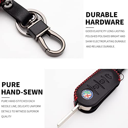 Car Key Cover Leather Fob for Alfa Romeo Key Mito Giulietta 159 3 Buttons Remote Key Shell Protection with Keychain (red stitching)