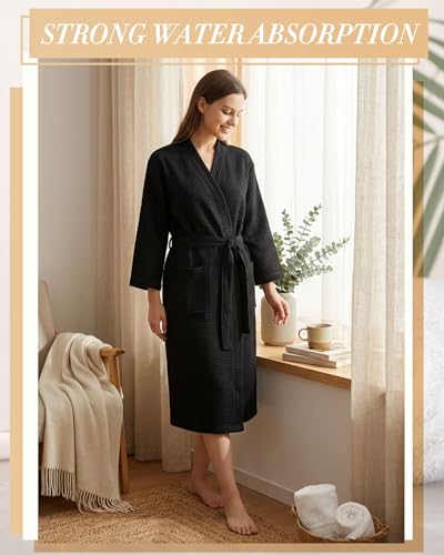 Image of Panitay Women's Waffle Knit Robes Thin Spa Bath Robe Bulk Hotel Lightweight Commercial Soft for House Shower Party