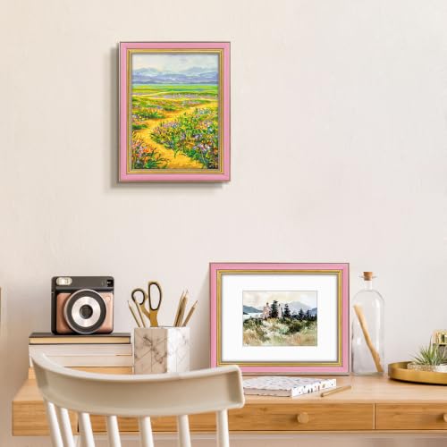 Image of Golden State Art,9x12 Ornate Picture Frame Holds 6x8 Photo,Pink Gold | Includes real glass front,white mat,build-in hangers and buttons.Displays 6x8 photo on wall