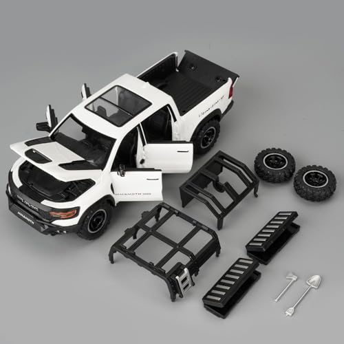 Image of 1 /32 Ram Pickup Truck Diecast Model Toy Car Metal Truck with Sound & Light Pull Back Friction Powered Toy Vehicle Openable Doors Collectible Gift for Kids & Boys (White)