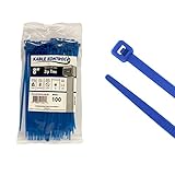 Kable Kontrol Blue Zip Ties 8 Inch 100 Pcs, 50 Lbs Tensile Strength, Self-locking Nylon Colored Cabl