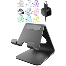 Cell Phone Stand for Desk, Device Holder, Cradle, Holder, Metal Phone Stand with Cable Collective for Office Desk, Bedside Table Compatible with iPhone 17 16 Pro Max and All Smart Phones - Black