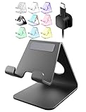 TOPGO Cell Phone Stand for Desk, Device Holder, Cradle, Holder, Metal Phone Stand with Cable Collective for Office Desk, Bedside Table Compatible with iPhone 17 16 Pro Max and All Smart Phones - Black