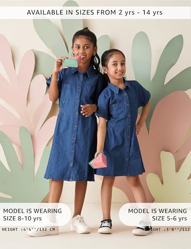 Image of Amazon Brand - Symbol Girl's Cotton Denim Shirt Knee-Length Casual Dress
