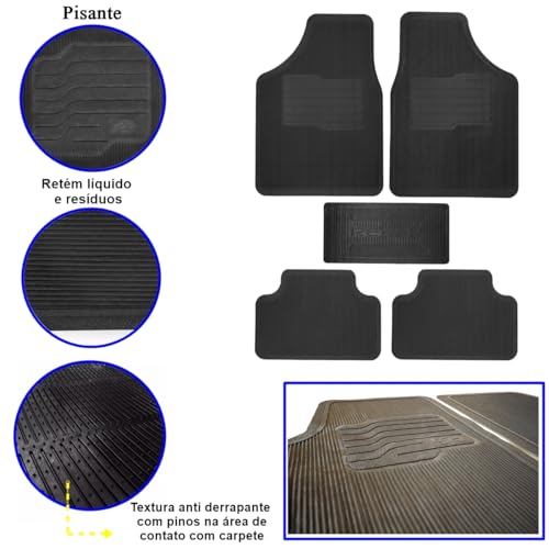 Jogo de Tapetes Automotivos Emborrachados Universal para Carros (Kit 5 Peças Logo F-I-A-T)