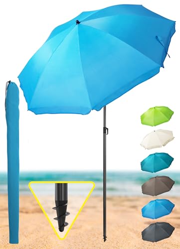 Rio Brands Strandschirm 1,8 M – Mit Sandanker, LSF 50+, Neigbar & Leicht