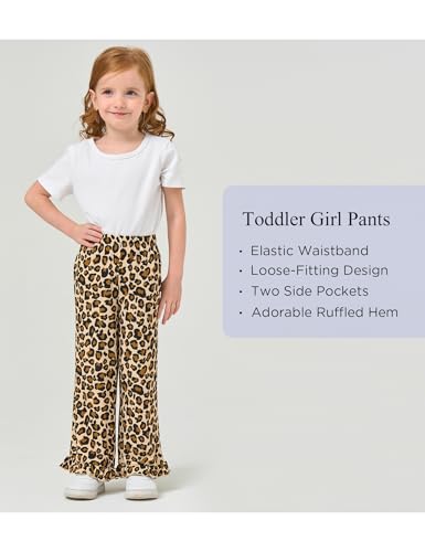 Image of Toddler Girl Pants Soft Bamboo Viscose Casual Ruffle Wide Leg Trousers for Kids with Pockets