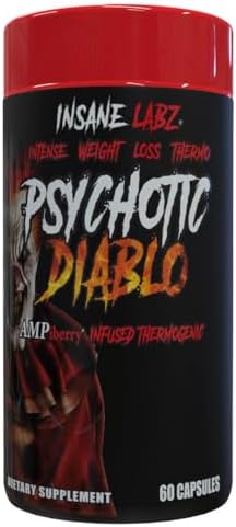 Insane Labz Psychotic Diablo Thermogenic Fat Burner for Men and Women with Grains of Paradise Theobromine Dandelion Root Extract Fueled by AMPiberry, Appetite Suppressant – 60 Servings