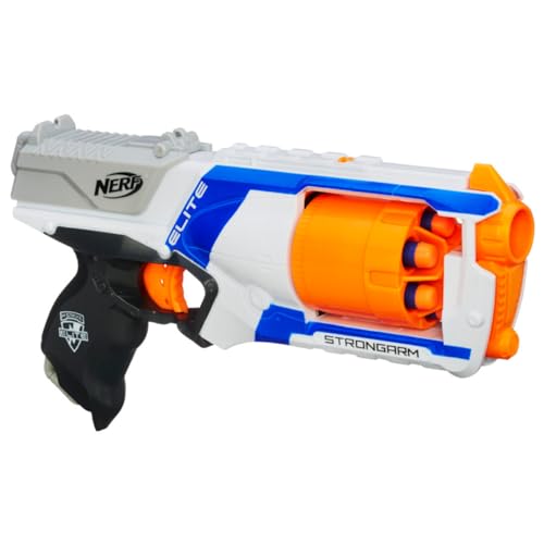 Nerf N Strike Elite Strongarm Toy Blaster with Rotating Barrel, Slam Fire, and 6 Official Elite Darts, Toys for Kids, Teens, and Adults, Boys and Girls, Outdoor Toys, White (packaging may vary)