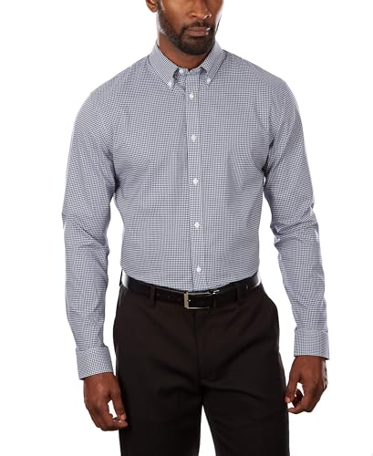 Tommy Hilfiger Men's Dress Shirt Slim Fit Non Iron Gingham, Navy, 16.5' Neck 34'-35' Sleeve