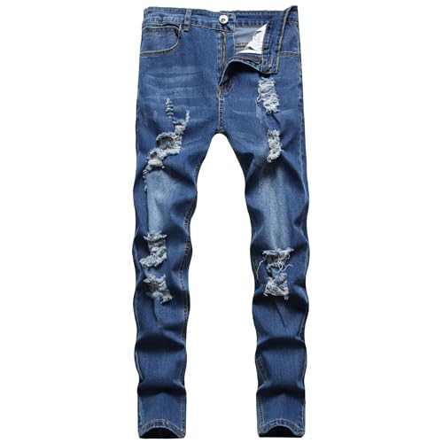 Men's Mid-Rise Slim Fit Jeans Skinny Style Casual Washed & Distressed Denim Pants Men's Small Leg Ripped Pants4