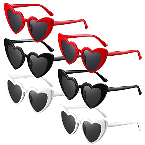 Photect 6 Paar Herzförmige Brille für Frauen Vintage Herz Sonnenbrille Bunte Retro Herzbrille für Cosplay Zubehör, 3 Farben Cover